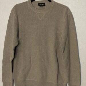 Eddie Bauer Mens Tan 100% Cotton Ribbed Knit Crewneck Sweater Size M V-Stitch